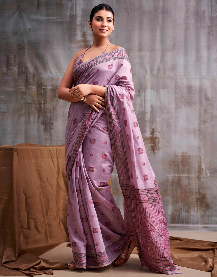 Mauve Cotton Woven Saree
