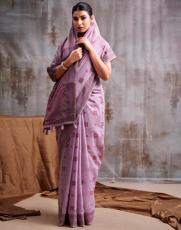 Mauve Cotton Woven Saree