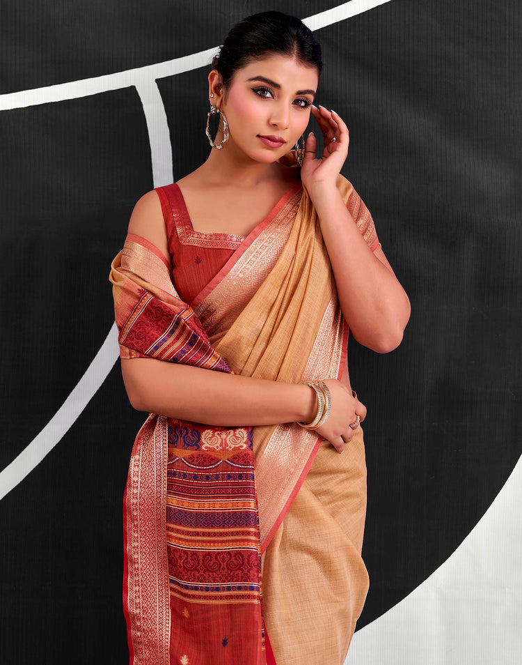 Peach Cotton Silk Woven Saree