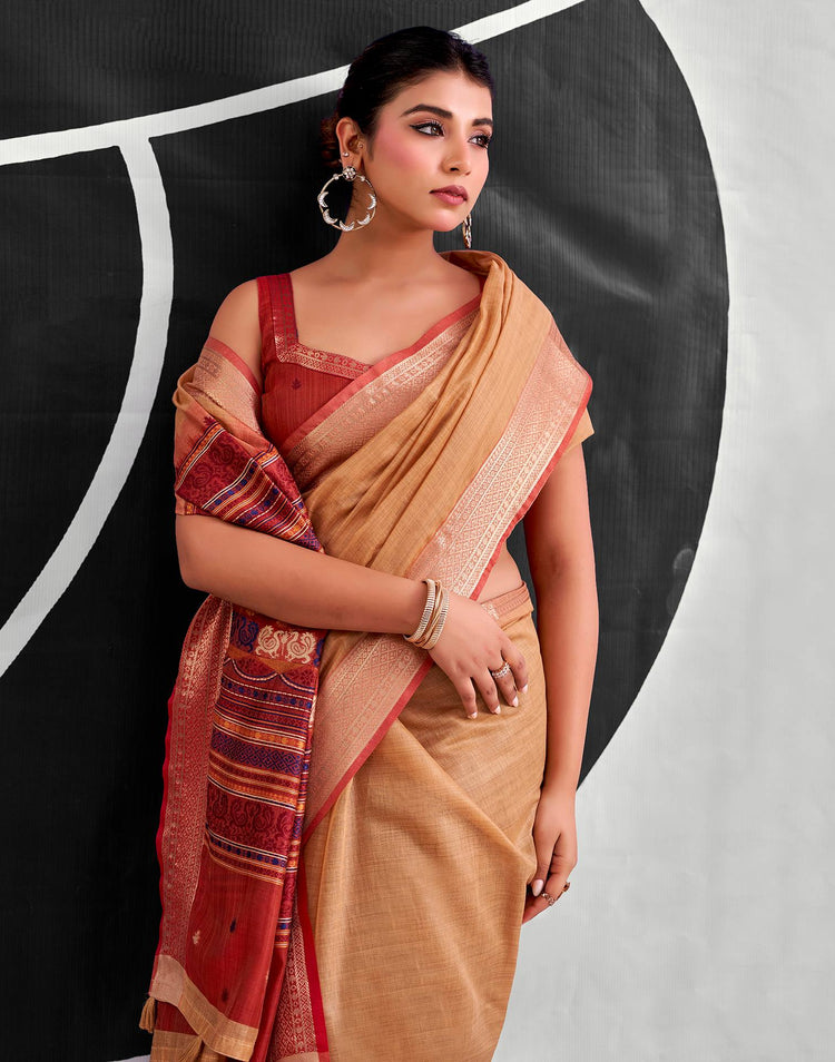 Peach Cotton Silk Woven Saree