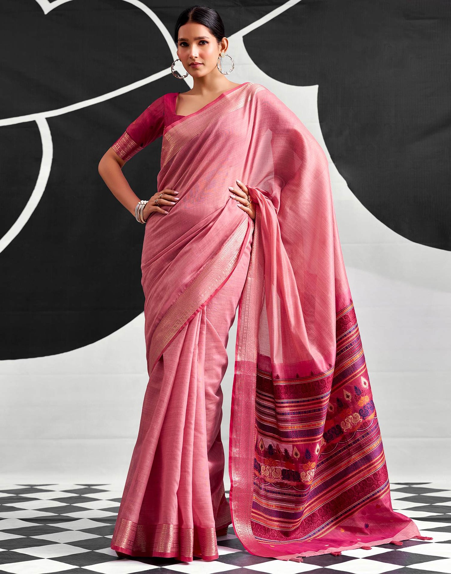 Light Pink Cotton Silk Woven Saree