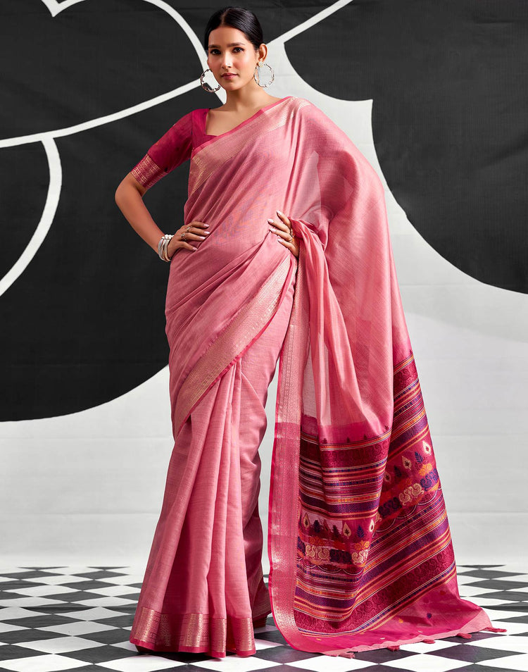 Light Pink Cotton Silk Woven Saree