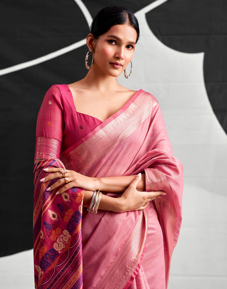 Light Pink Cotton Silk Woven Saree