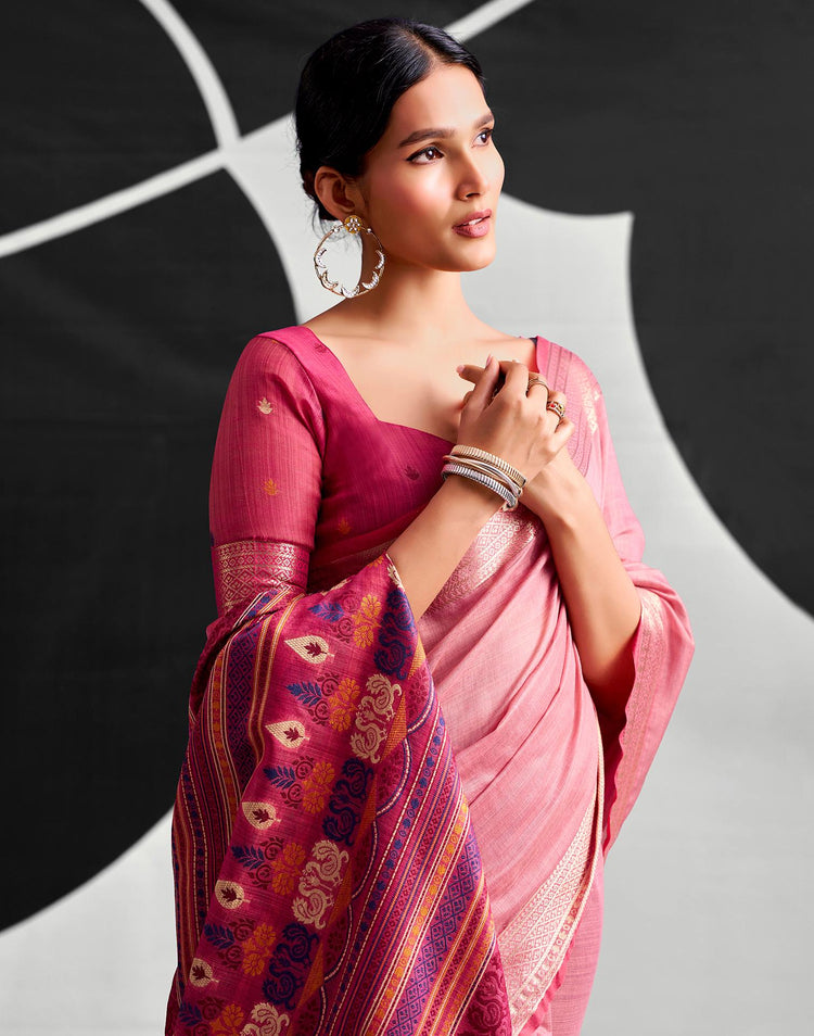 Light Pink Cotton Silk Woven Saree