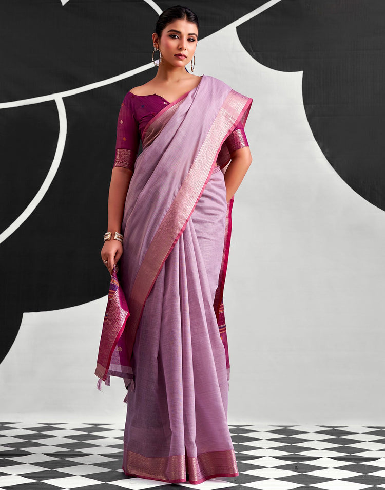 Light Purple Cotton Silk Woven Saree