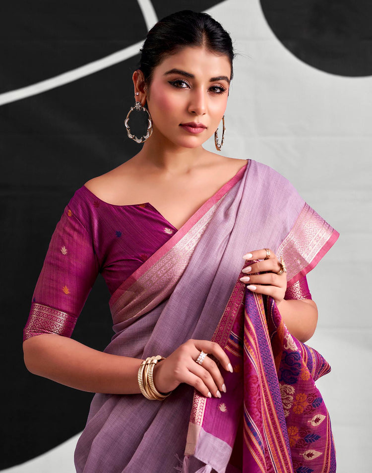 Light Purple Cotton Silk Woven Saree