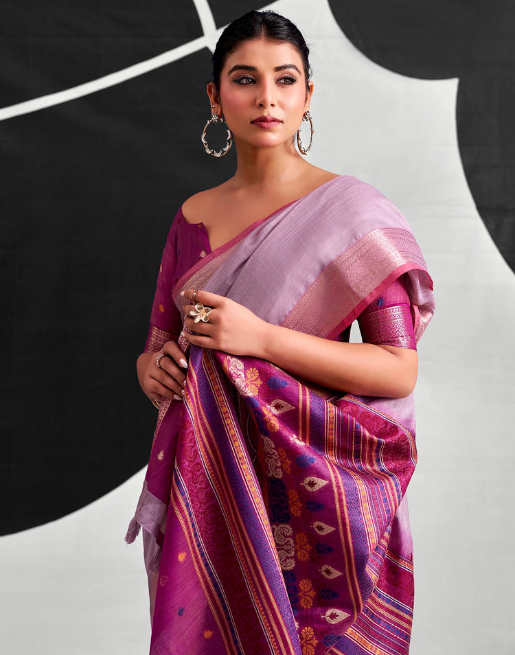 Light Purple Cotton Silk Woven Saree