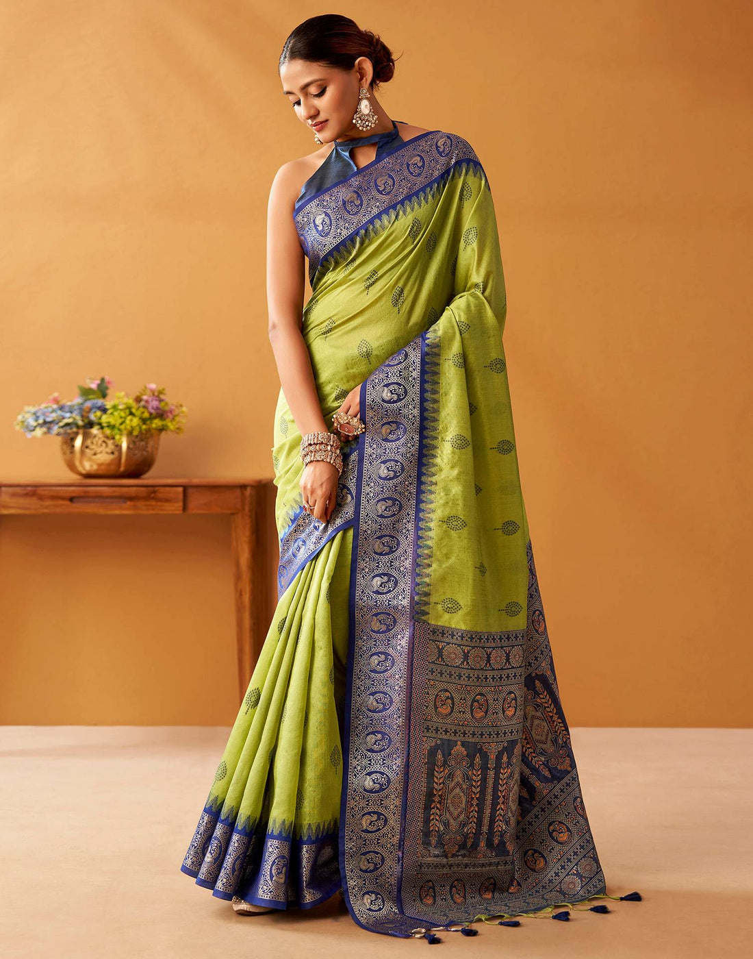 Lime Green Silk Woven Kanjivaram Saree