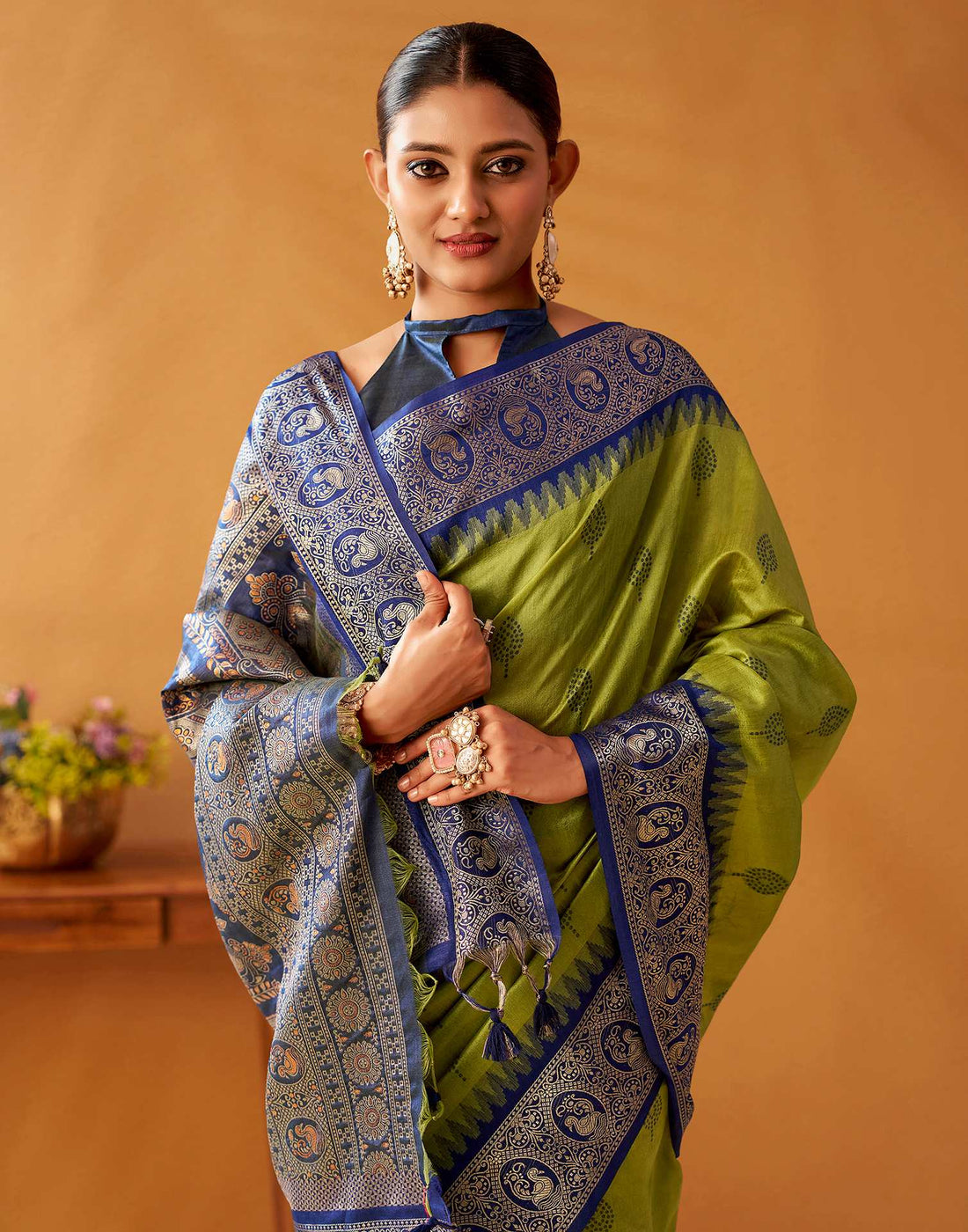 Lime Green Silk Woven Kanjivaram Saree