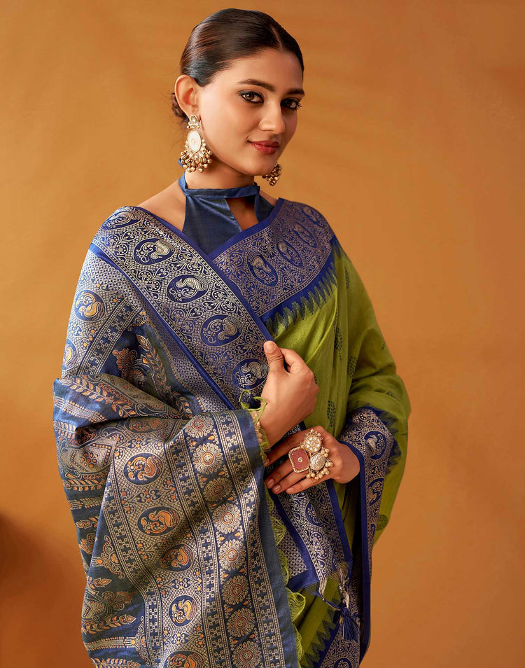 Lime Green Silk Woven Kanjivaram Saree