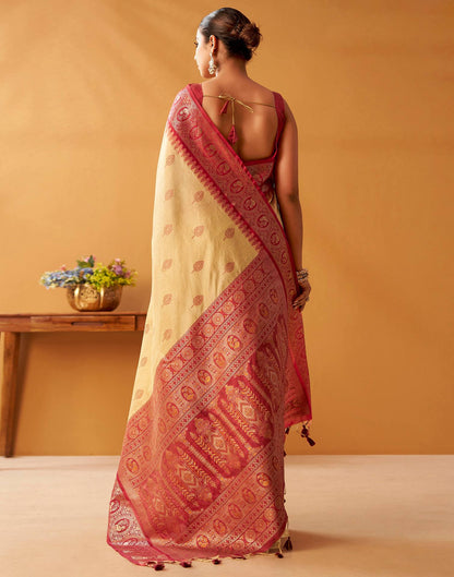 Cream Silk Woven Kanjivaram Saree