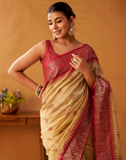 Cream Silk Woven Kanjivaram Saree