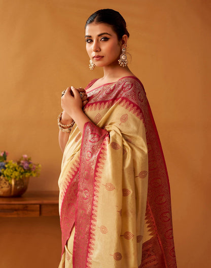 Cream Silk Woven Kanjivaram Saree