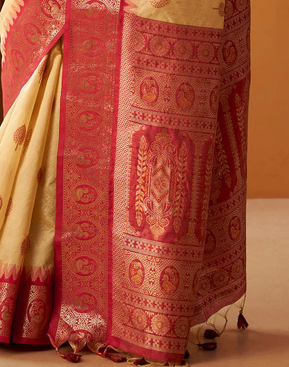 Cream Silk Woven Kanjivaram Saree