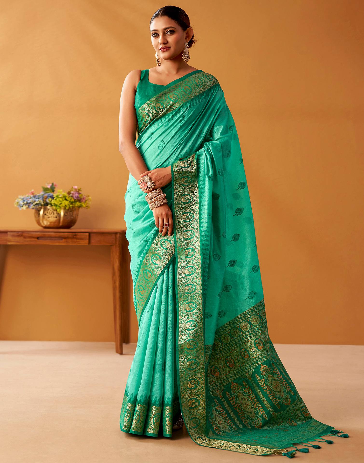 Rama Green Silk Woven Kanjivaram Saree