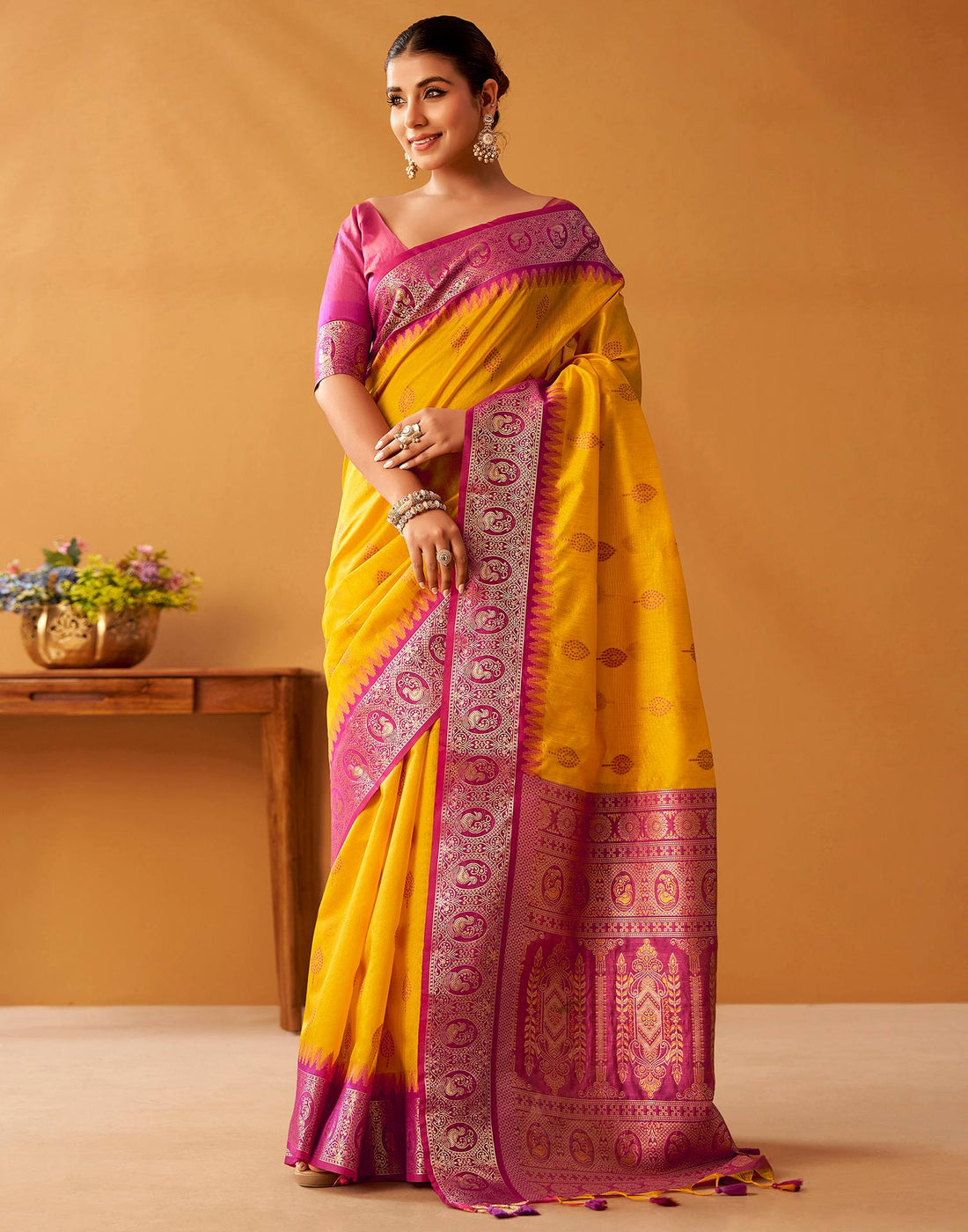 Yellow Silk Woven Kanjivaram Saree
