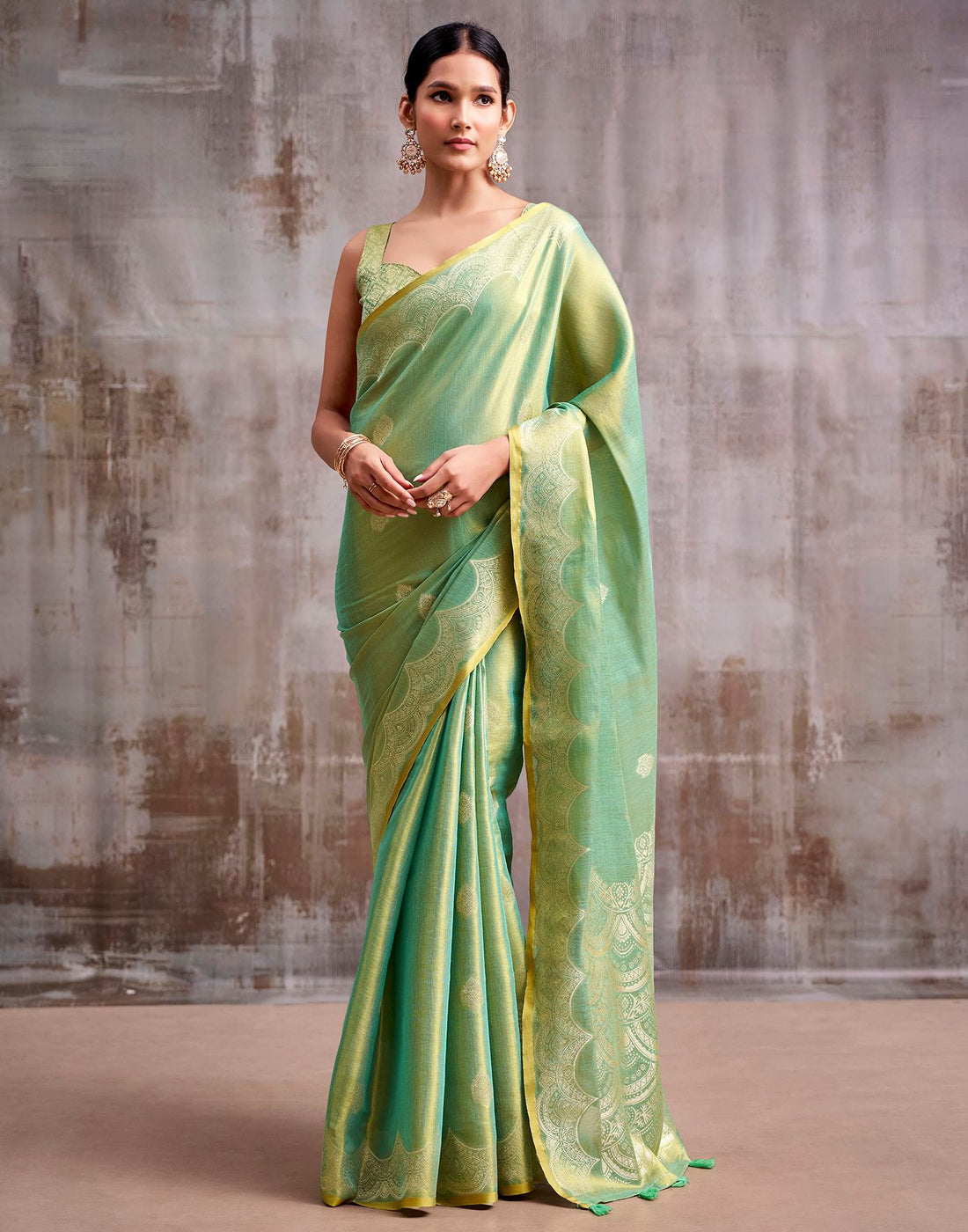 Pista Green Tissue Silk Woven Banarasi Saree