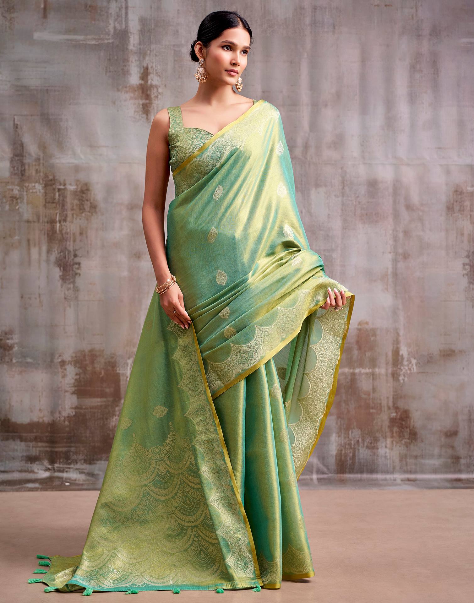 Pista Green Tissue Silk Woven Banarasi Saree