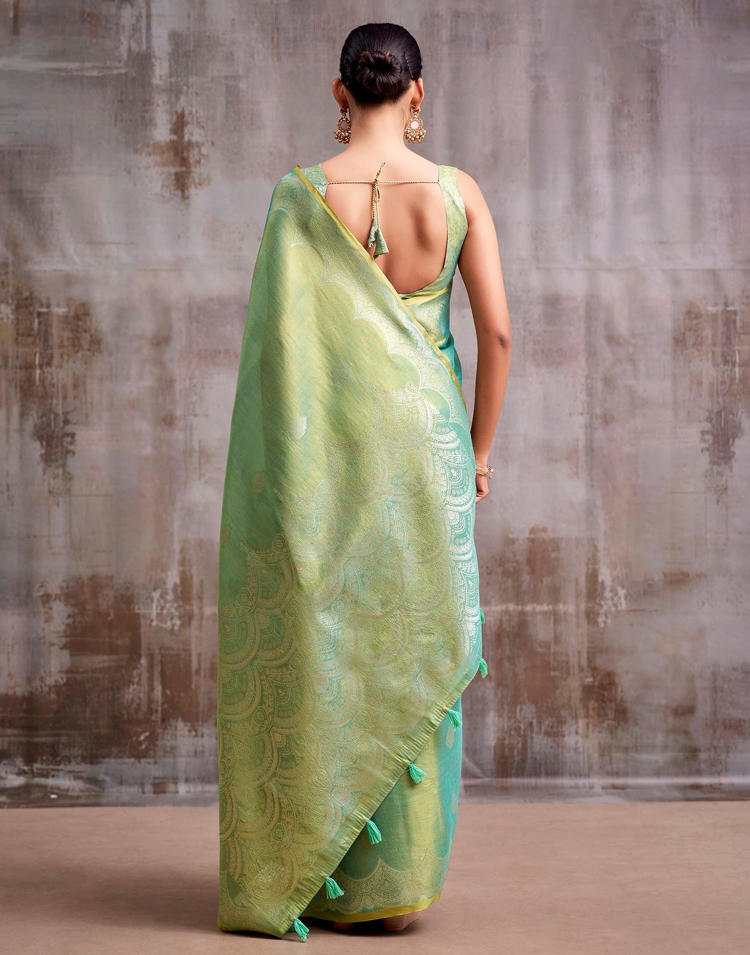 Pista Green Tissue Silk Woven Banarasi Saree