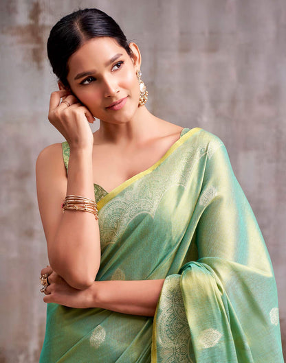 Pista Green Tissue Silk Woven Banarasi Saree