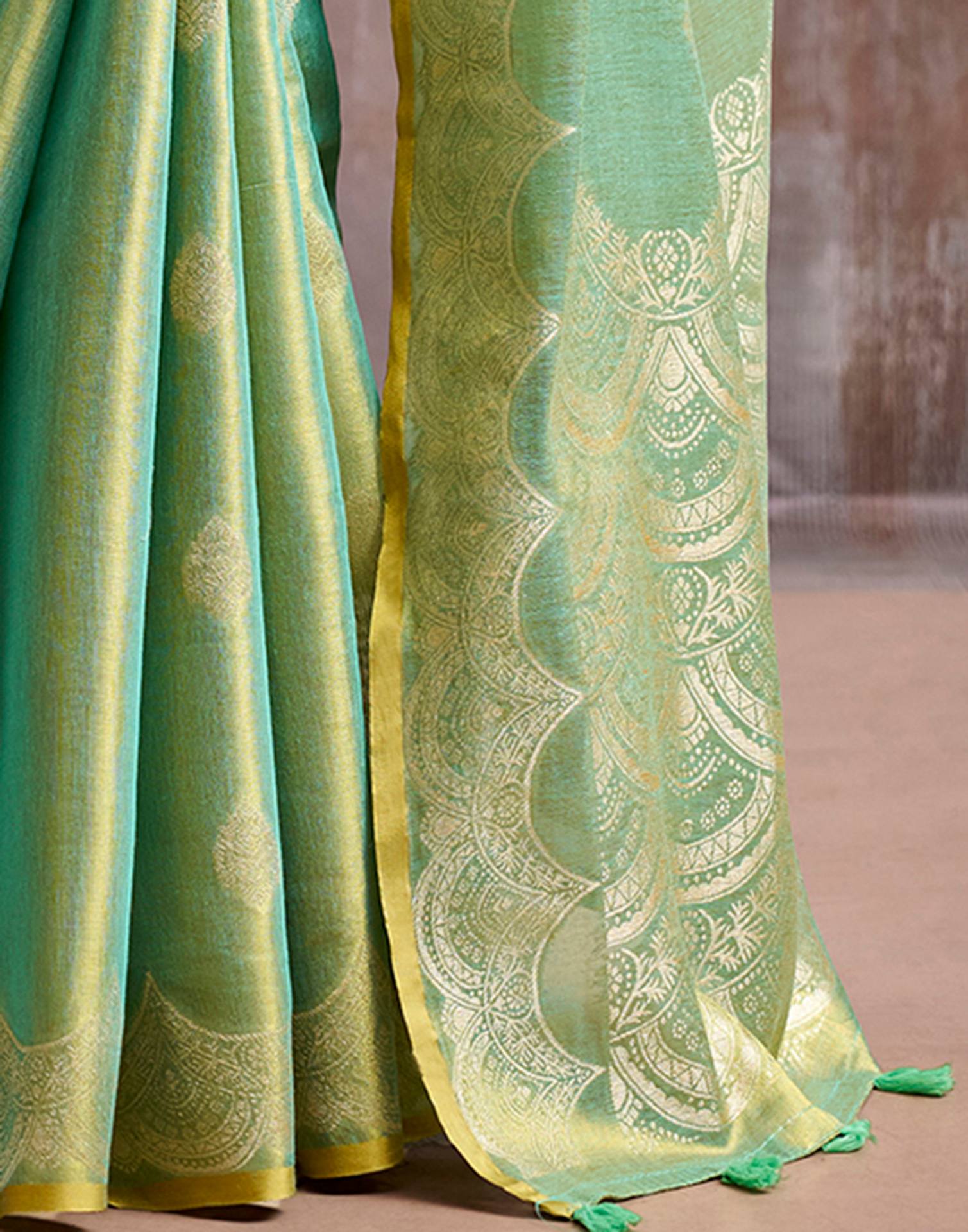 Pista Green Tissue Silk Woven Banarasi Saree