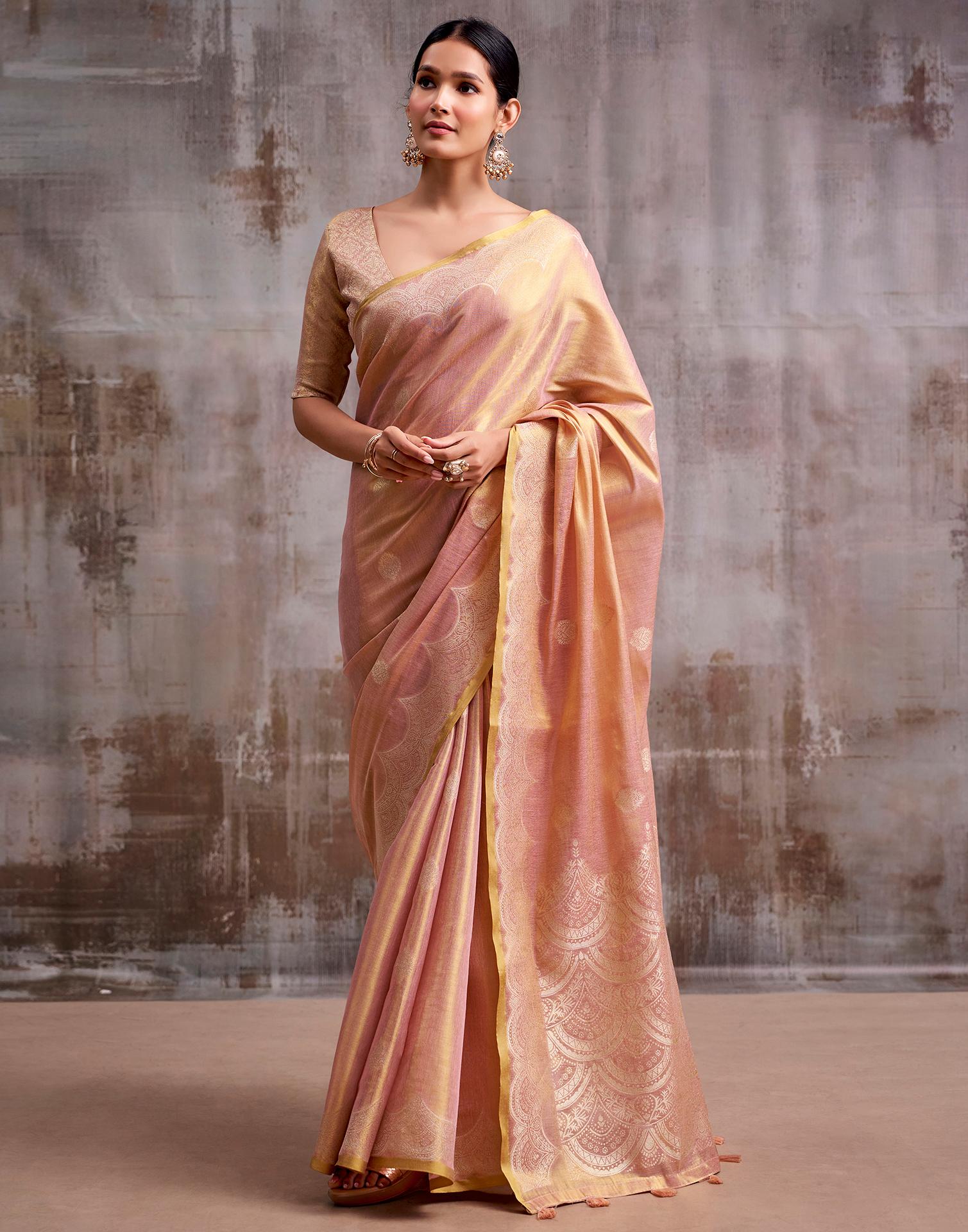 Dusty Rose Pink Tissue Silk Woven Banarasi Saree