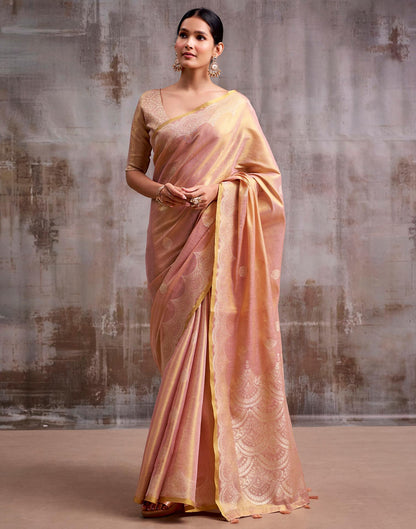 Dusty Rose Pink Tissue Silk Woven Banarasi Saree