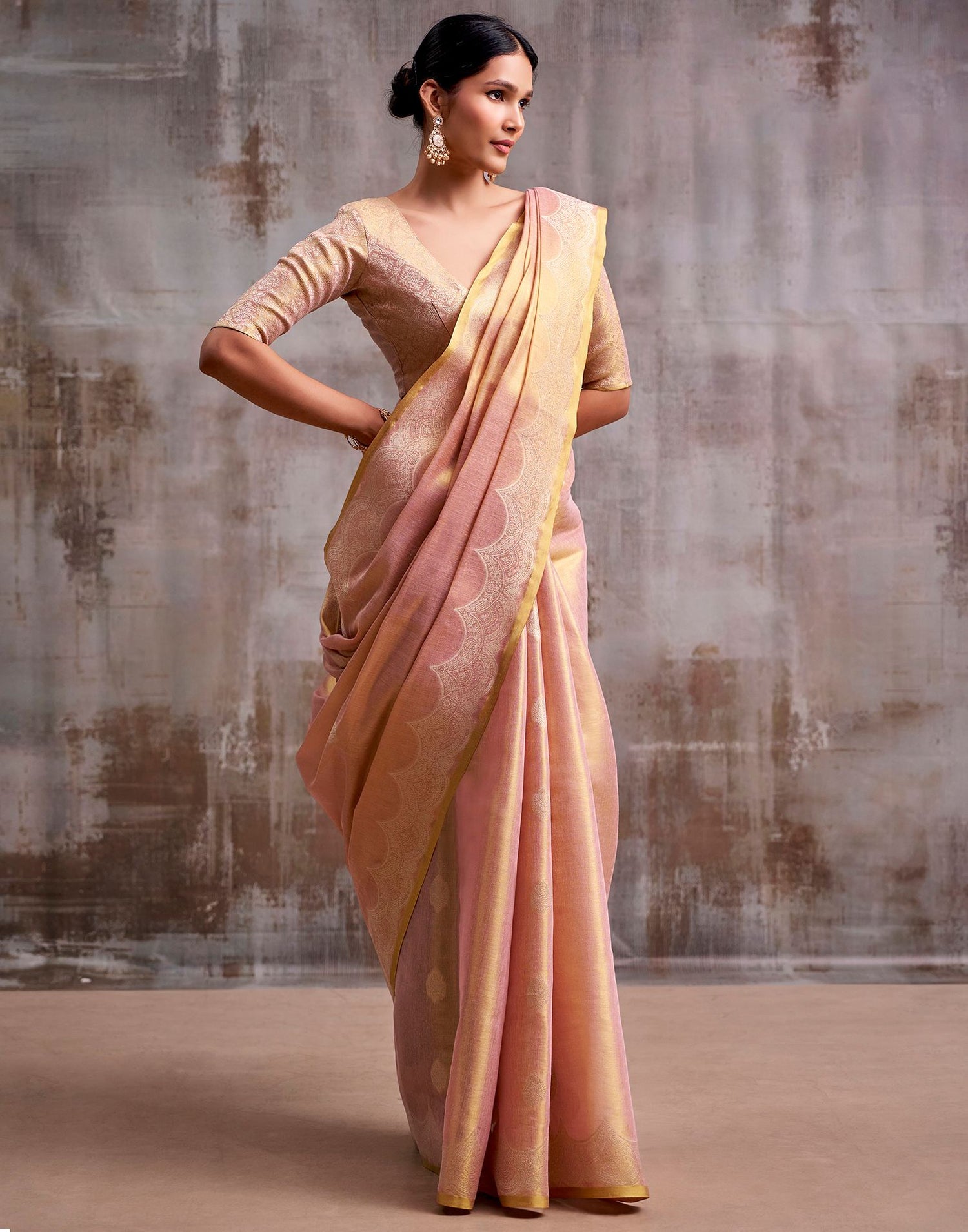 Dusty Rose Pink Tissue Silk Woven Banarasi Saree