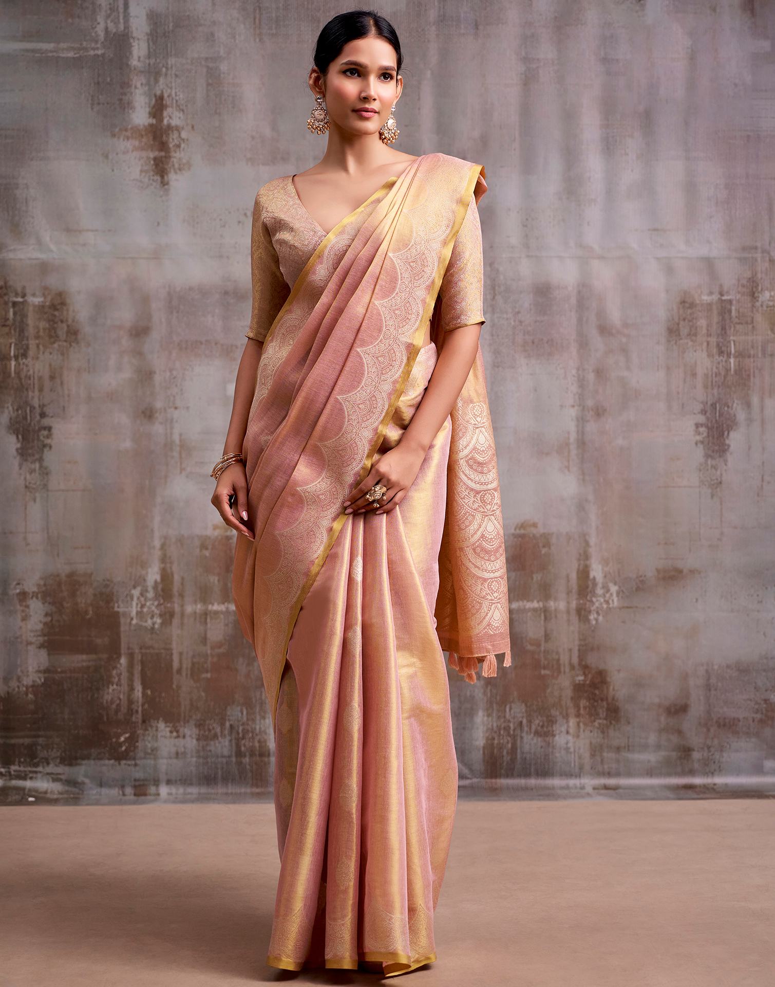 Dusty Rose Pink Tissue Silk Woven Banarasi Saree