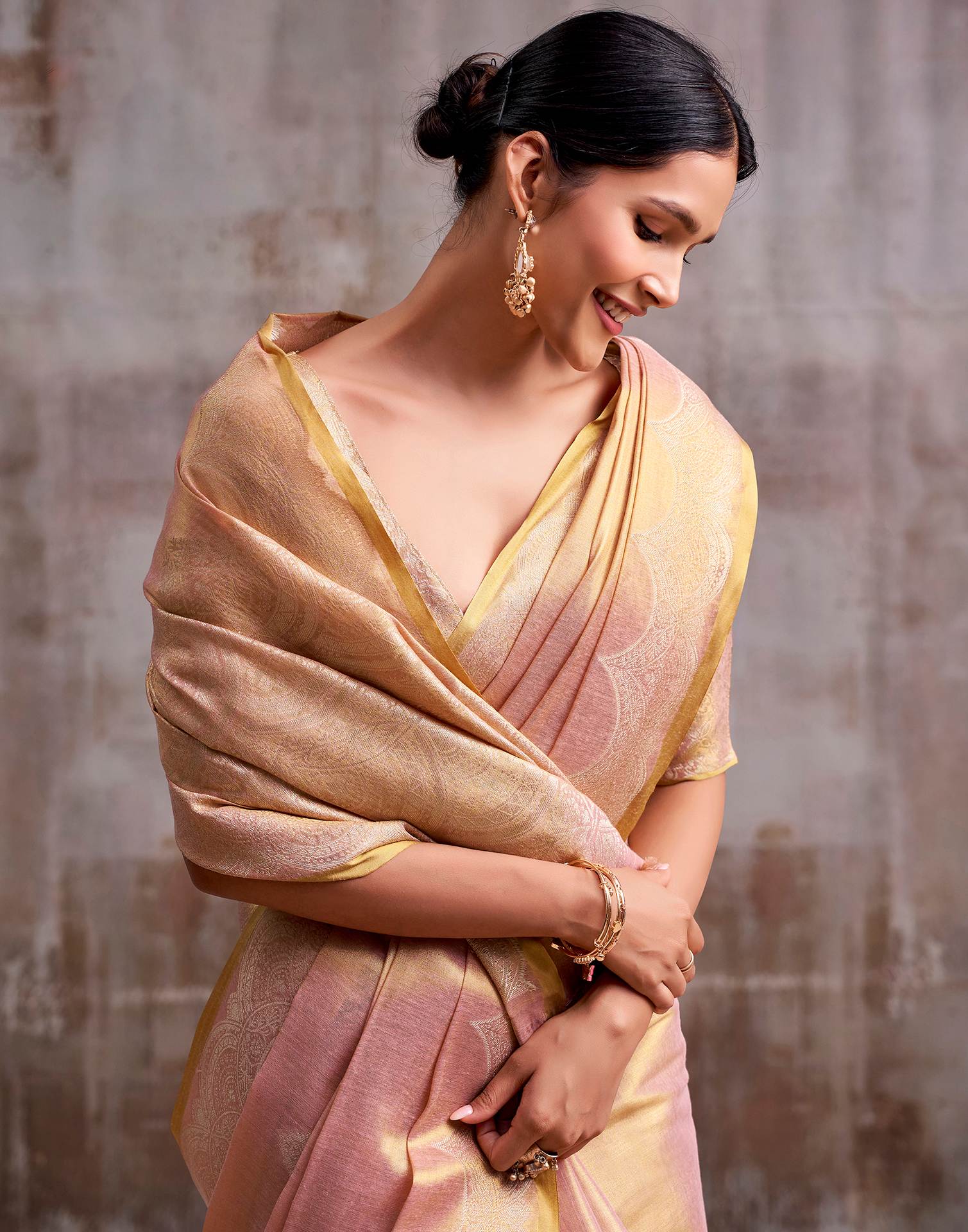 Dusty Rose Pink Tissue Silk Woven Banarasi Saree
