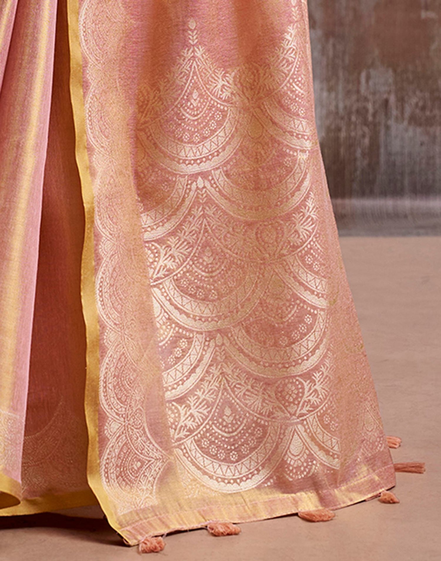 Dusty Rose Pink Tissue Silk Woven Banarasi Saree