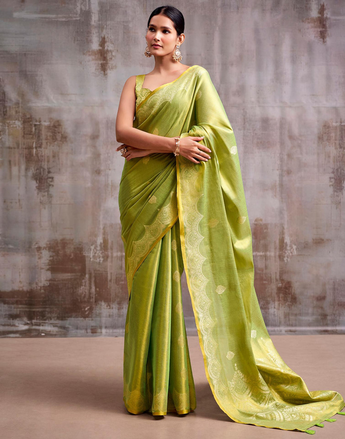 Lime Green Tissue Silk Woven Banarasi Saree