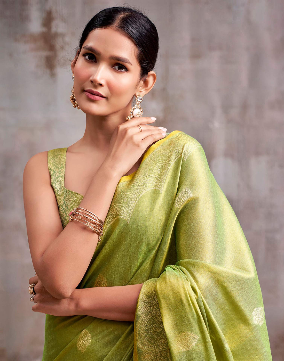 Lime Green Tissue Silk Woven Banarasi Saree