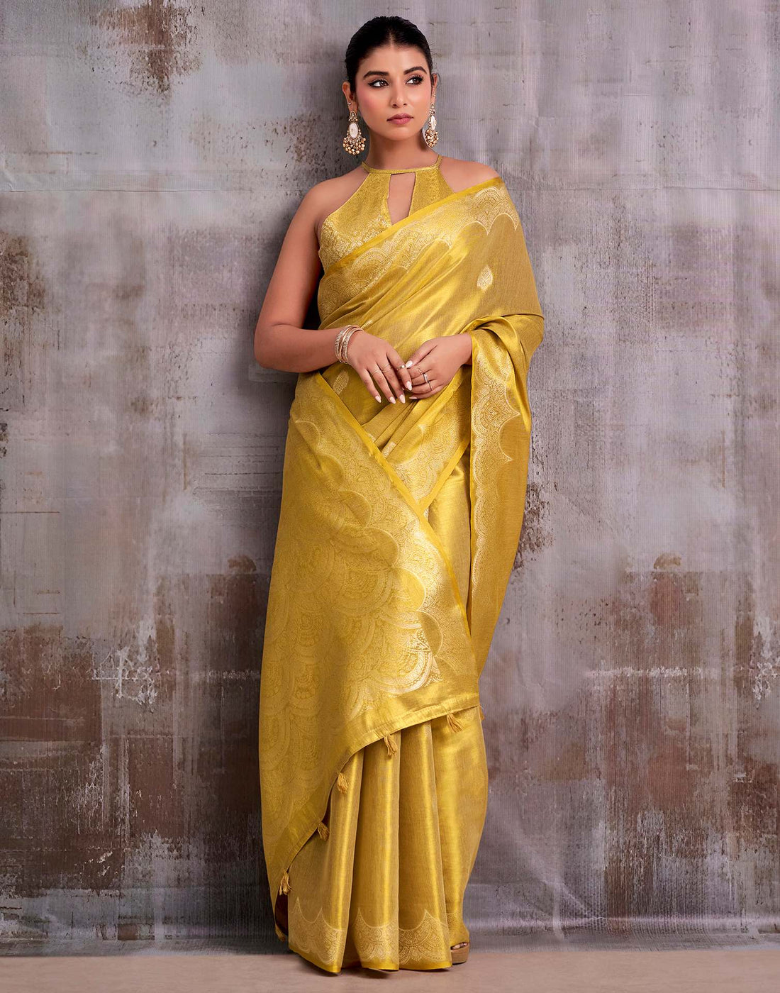 Mustard Yellow Tissue Silk Woven Banarasi Saree