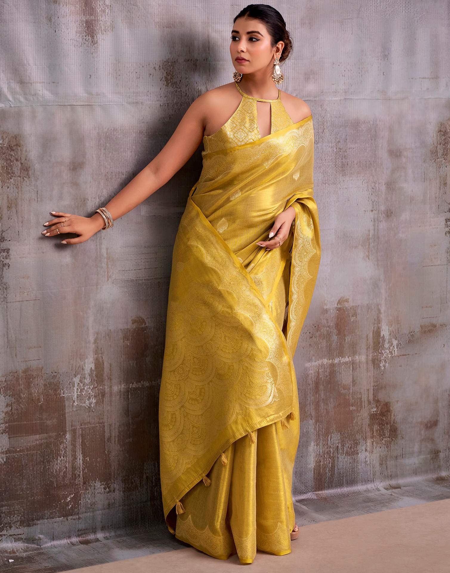 Mustard Yellow Tissue Silk Woven Banarasi Saree