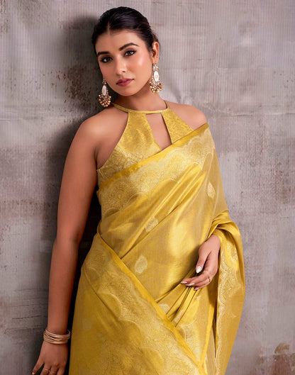 Mustard Yellow Tissue Silk Woven Banarasi Saree