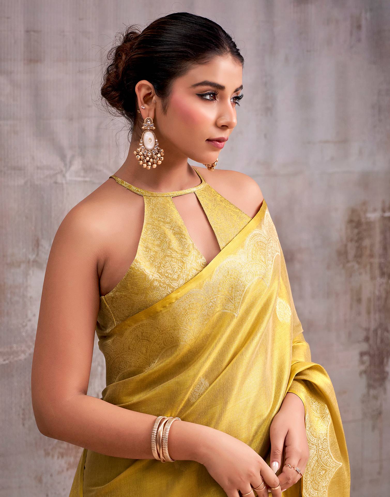 Mustard Yellow Tissue Silk Woven Banarasi Saree