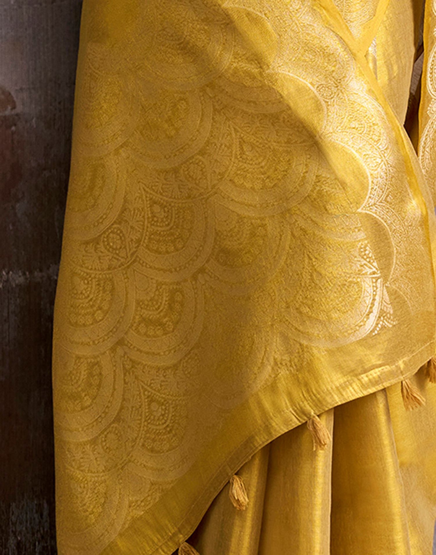 Mustard Yellow Tissue Silk Woven Banarasi Saree