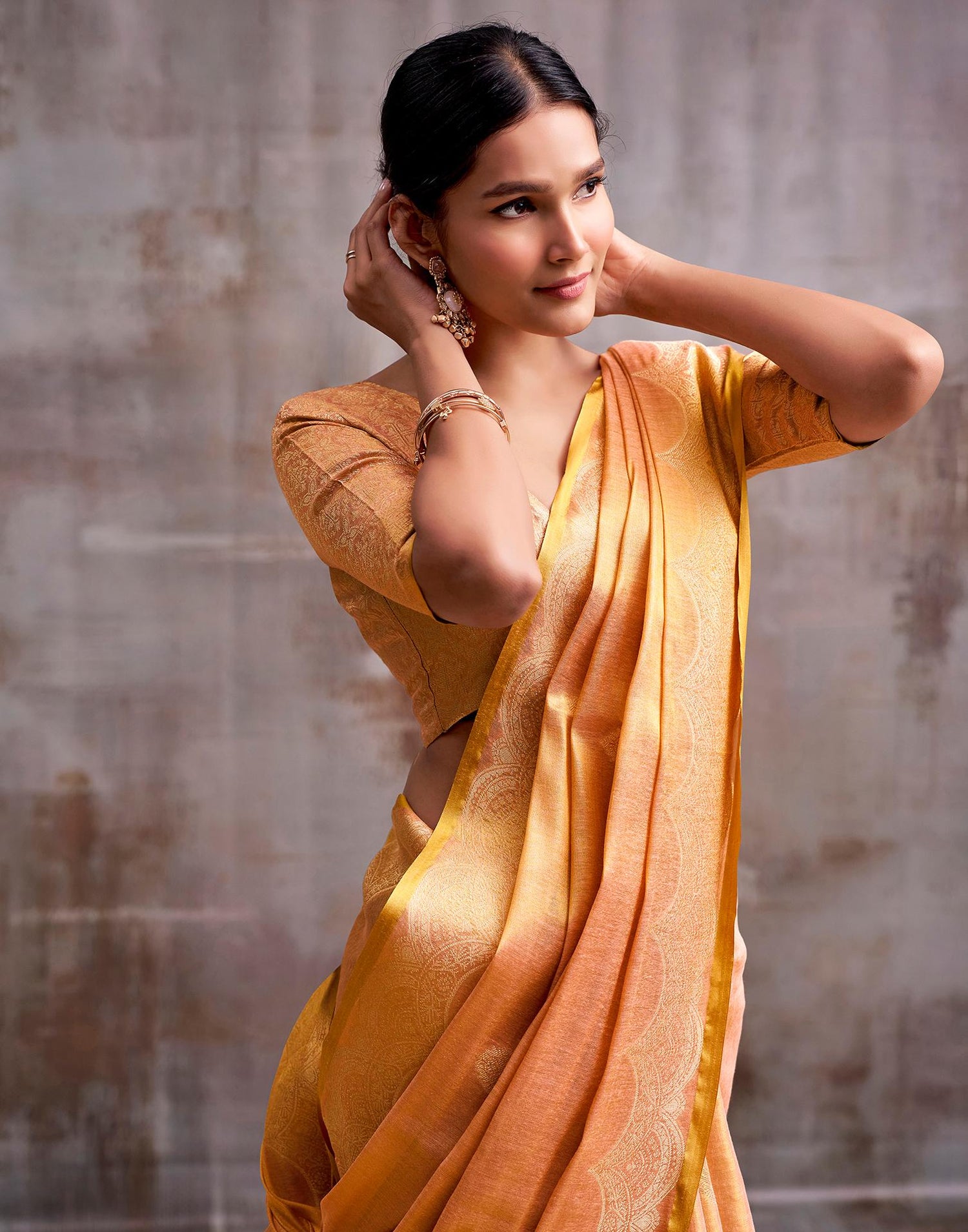 Peach Tissue Silk Woven Banarasi Saree