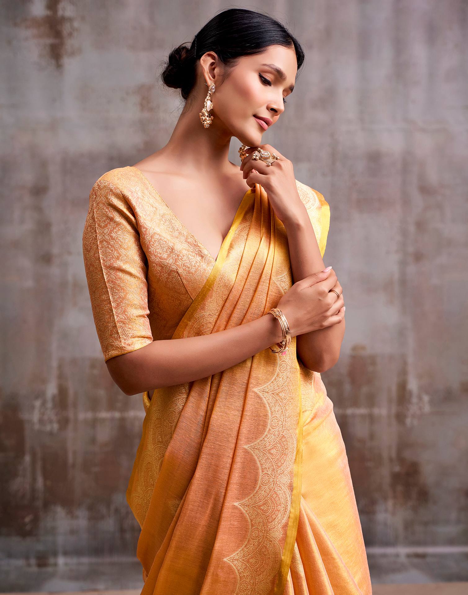 Peach Tissue Silk Woven Banarasi Saree