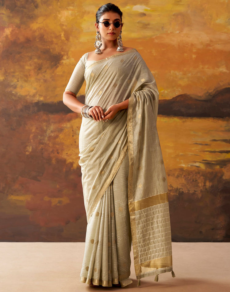 Beige Cotton Chanderi Woven Saree
