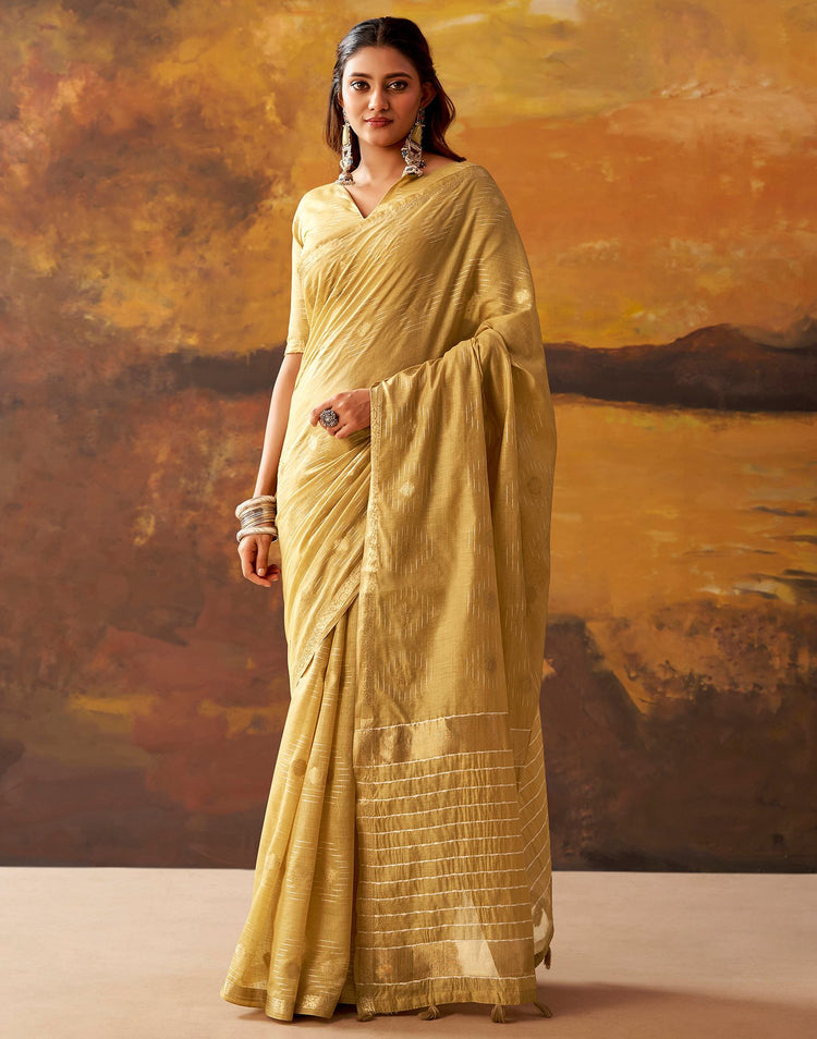 Dusty Mustard Yellow Cotton Chanderi Woven Saree