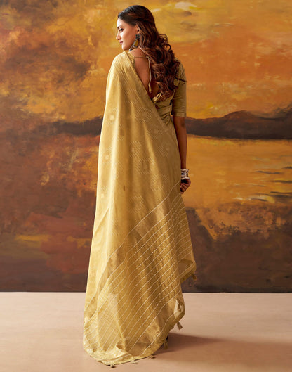 Dusty Mustard Yellow Cotton Chanderi Woven Saree