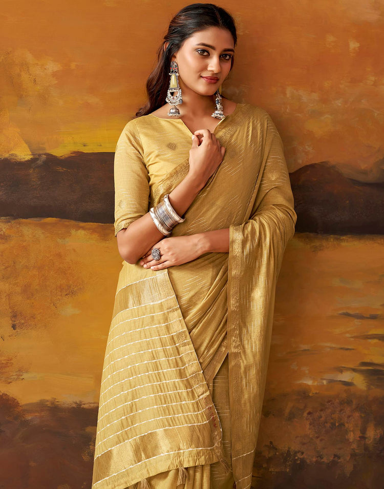 Dusty Mustard Yellow Cotton Chanderi Woven Saree
