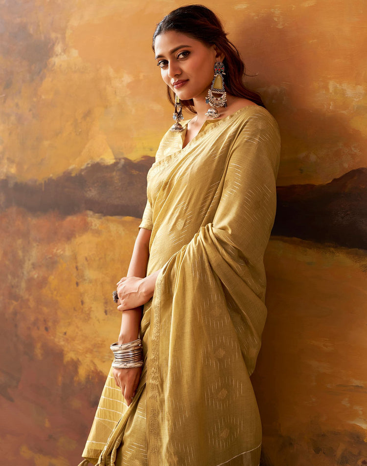 Dusty Mustard Yellow Cotton Chanderi Woven Saree