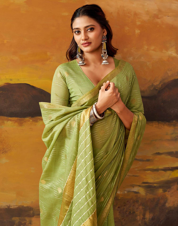 Pista Green Cotton Chanderi Woven Saree