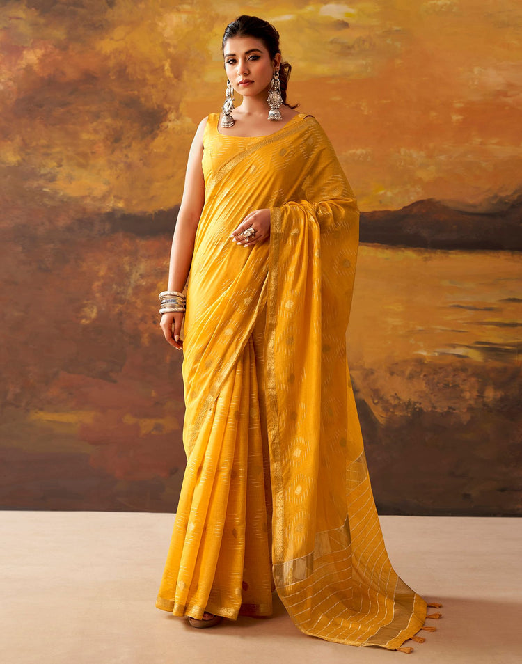 Yellow Cotton Chanderi Woven Saree