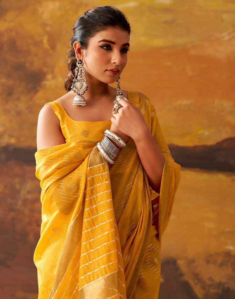 Yellow Cotton Chanderi Woven Saree