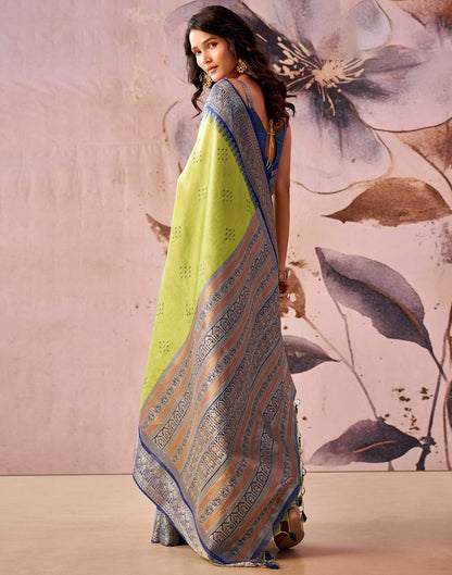 Lime Green Tusser Silk Woven Kanjivaram Saree