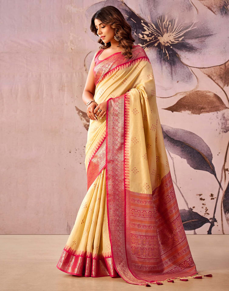 Cream Tussar Silk Woven Kanjivaram Saree